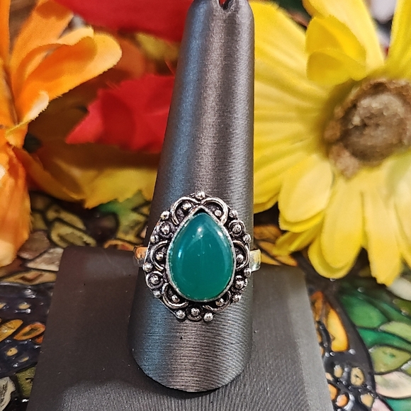 925 Sterling Silver Jewelry - Green Chalcedony 925 Silver Gemstone Ring - Size 10 1/2